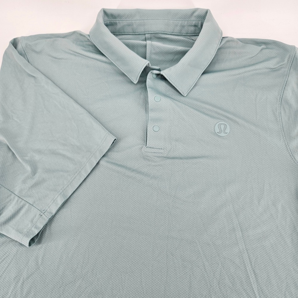 Lululemon Evolution Short Sleeve Polo Shirt Mens Sage Green Blue Golf Top XL
